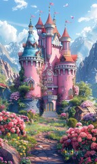 royal castle kingdom background with natural and colorful scenery and beautiful cloud Generate AI