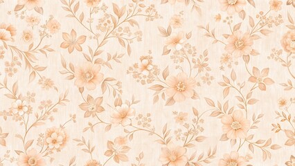 Soft Peach Fabric Wallpaper with Delicate Floral Pattern