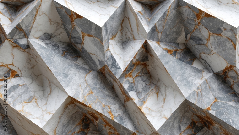 Poster textured abstract grey marble surface with golden veins featuring a three-dimensional geometric patt