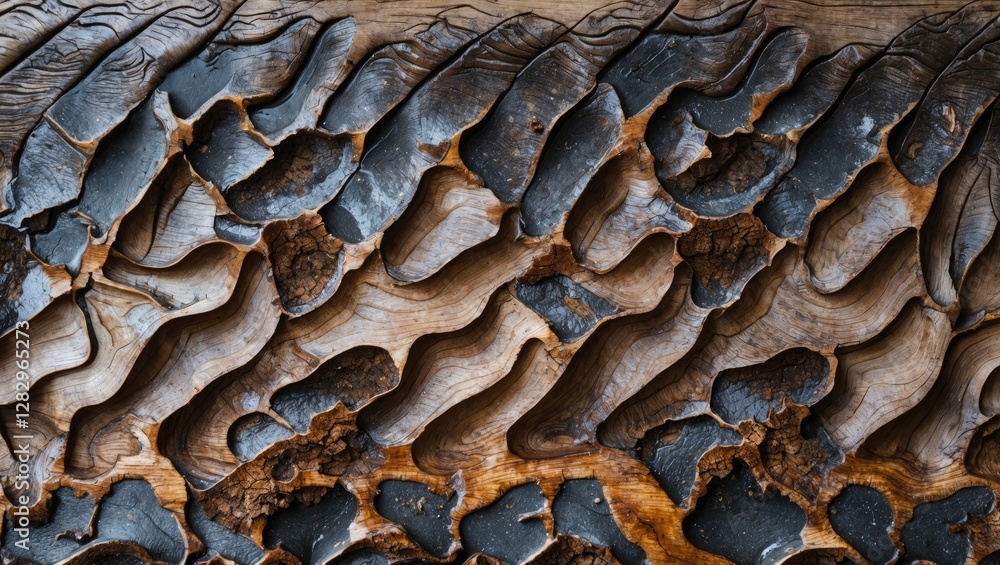Aufkleber detailed close-up of textured wood surface with wavy patterns and contrasting dark and light areas d