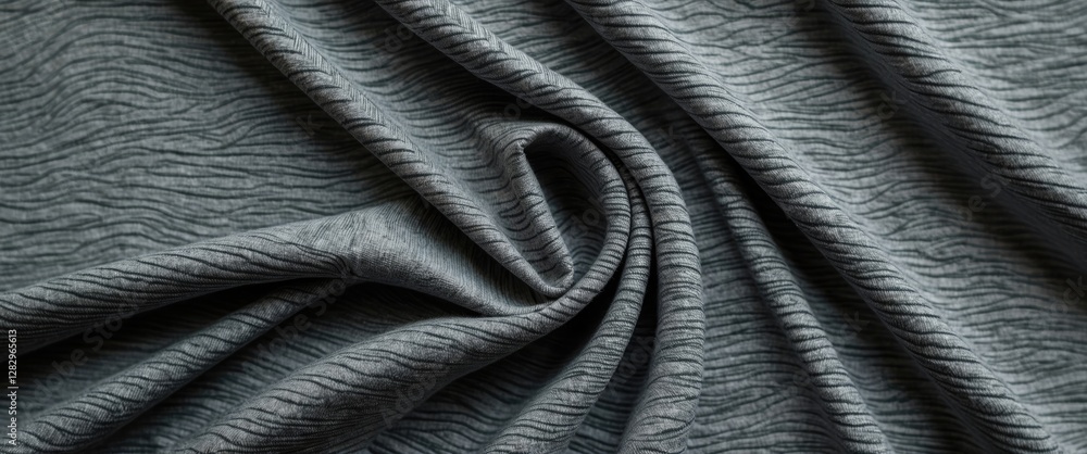 Poster textured gray fabric with wave-like patterns draped elegantly in folds.