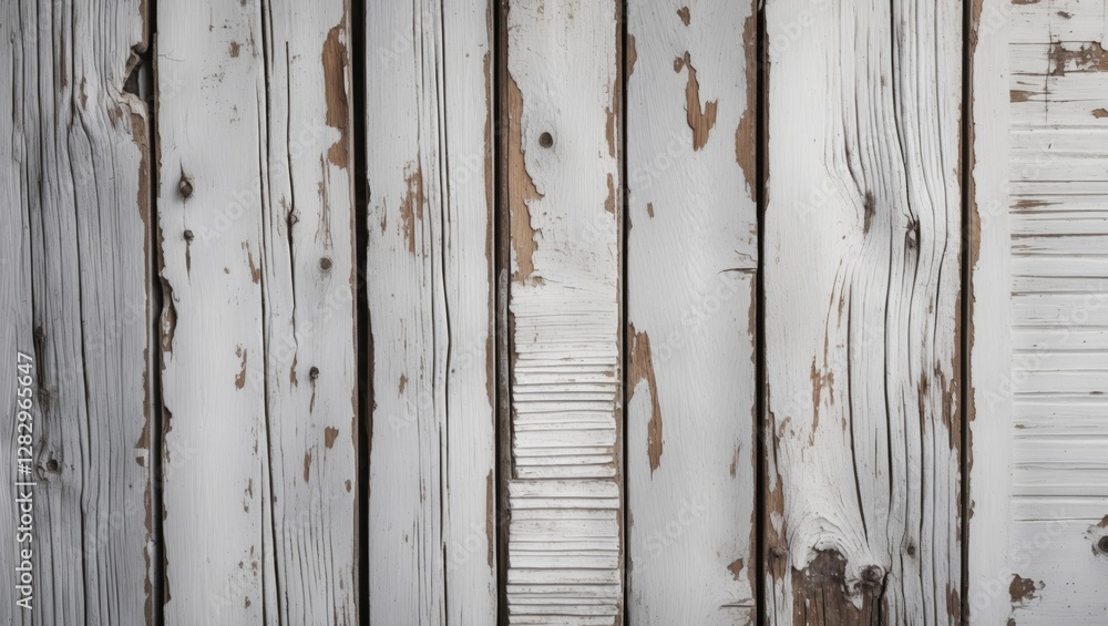 Poster weathered wooden planks with peeling white paint and visible texture variations creating a rustic ba
