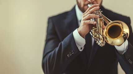 Fototapeta premium Close-up of the businessman playing a trumpet