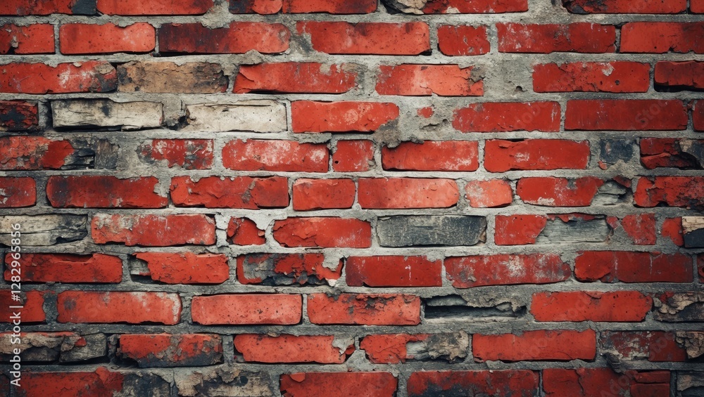 Poster red and grey weathered brick wall texture with rough surfaces and irregular patterns