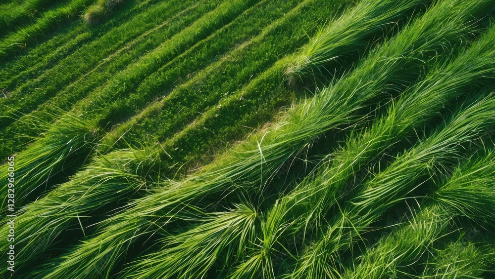 Aufkleber aerial view of lush green rice fields with textured patterns created by the crop rows and wind in th
