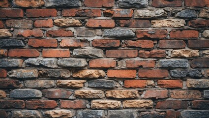 Obraz premium Textured brick wall in various shades of red and gray showcasing natural wear and historical character