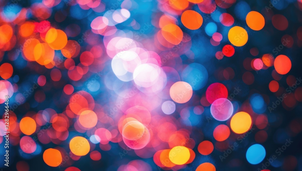 Poster abstract bokeh lights in vibrant colors with blue red and orange tones creating a blurred festive ba