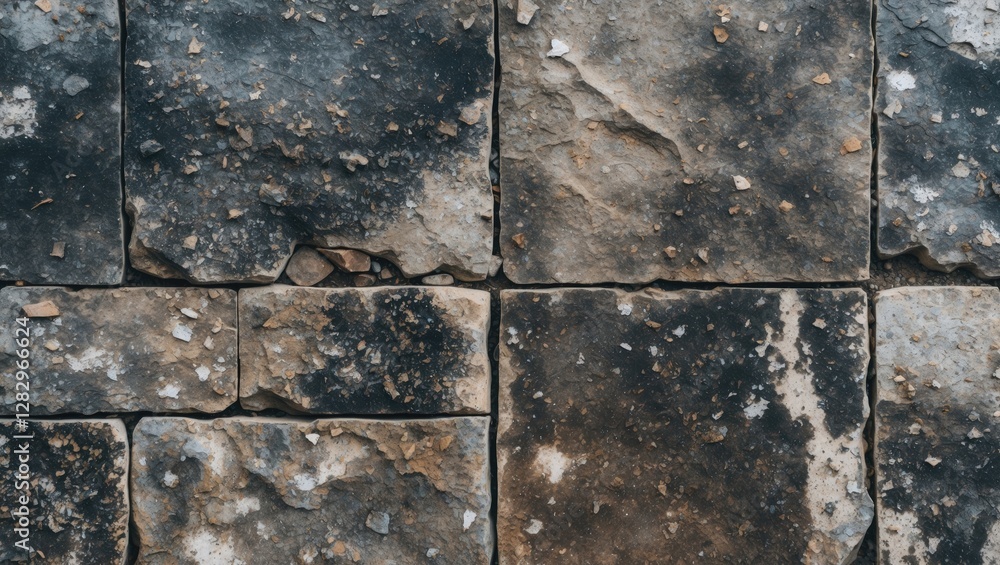Poster textured old stone wall with uneven surfaces and natural wear patterns creating a rugged backdrop fo