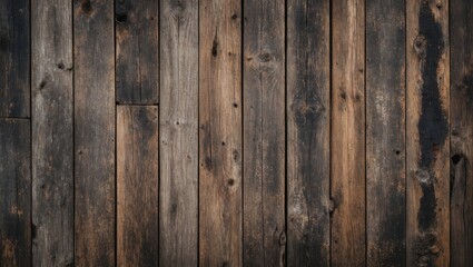 Naklejka premium Dark rustic wooden plank texture background with visible grain and knots suitable for various design applications.
