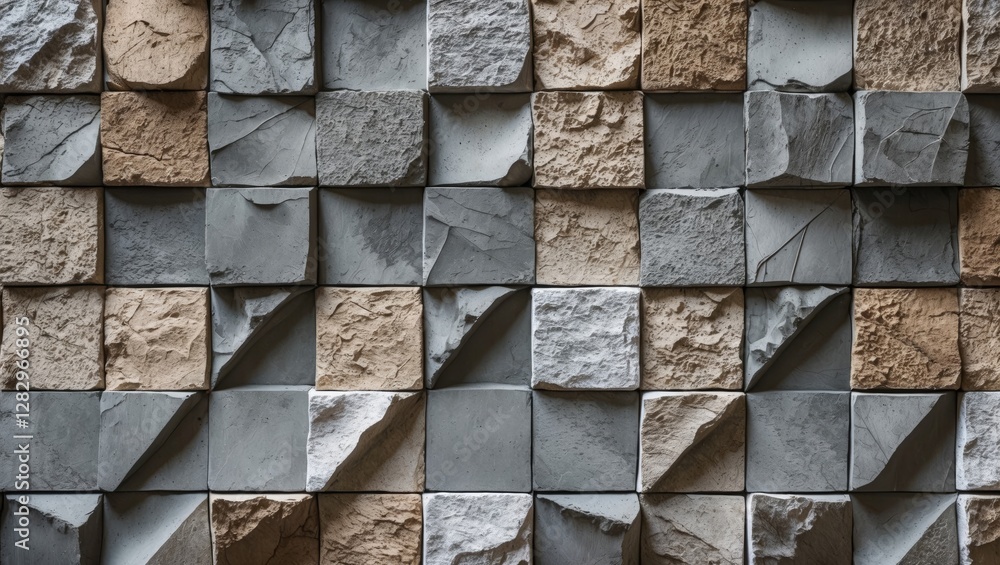 Aufkleber textured stone wall with varying shades of gray and beige arranged in a geometric pattern consisting