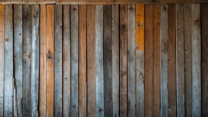 Wooden wall with a mix of light and dark brown vertical planks showing natural texture and color variations in an indoor setting