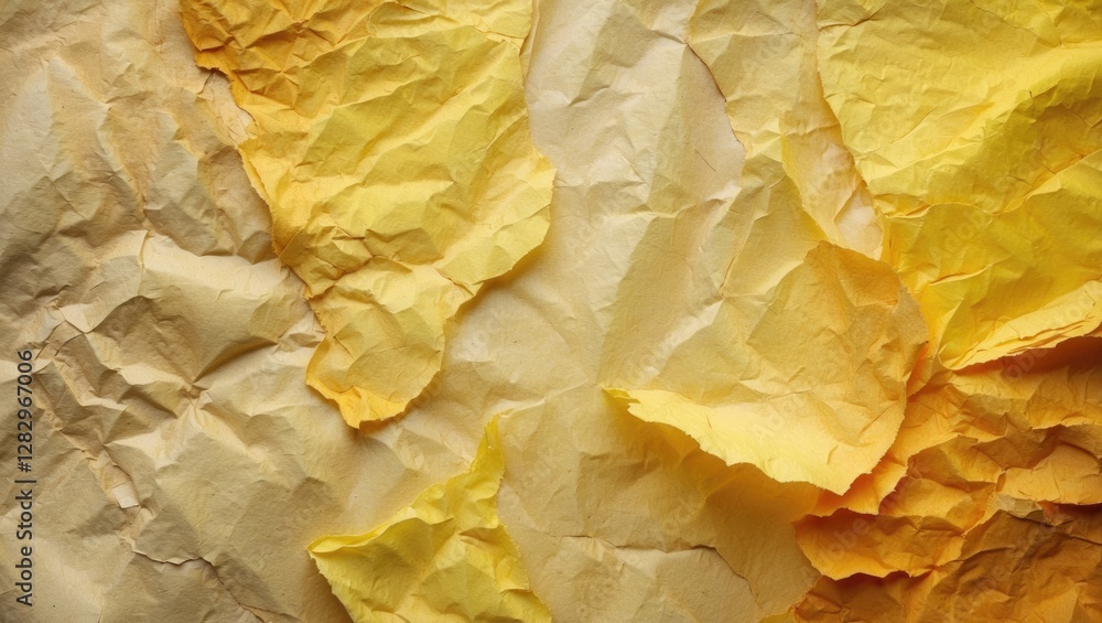 Aufkleber crumpled textured paper in shades of yellow and beige creating a layered abstract background