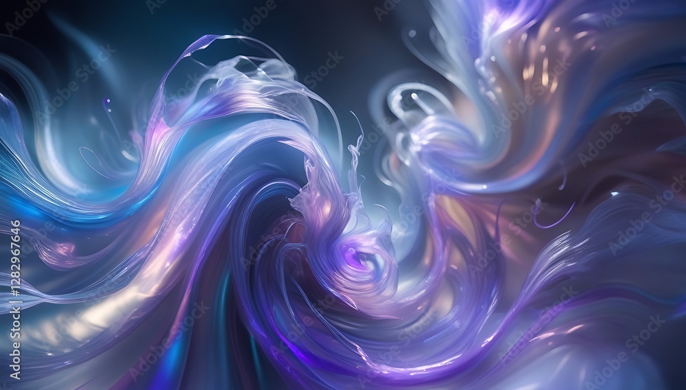 Poster an abstract and colorful fluid composition with dynamic shapes and forms