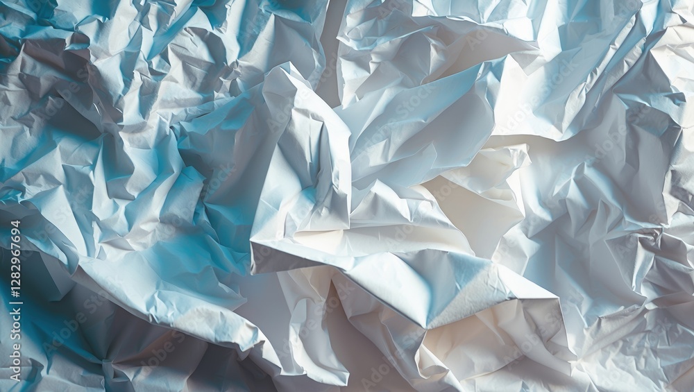 Poster crumpled white paper texture background with soft lighting and shadows creating depth and visual int
