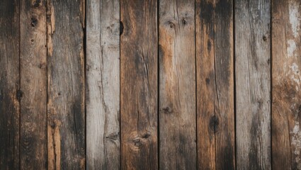 Fototapeta premium Textured wooden planks with varying shades of brown and gray arranged vertically creating a rustic background pattern