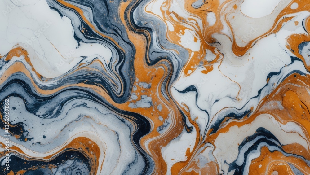 Aufkleber abstract marble texture with blue, white, and orange swirling patterns as a background design elemen