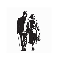 Elderly Couple Walking Together Affectionately Viewed from Behind in a Heartwarming Vector Illustration