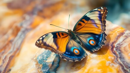 Butterfly on a rock next to a magazine featuring positive affirmations and motivational quotes