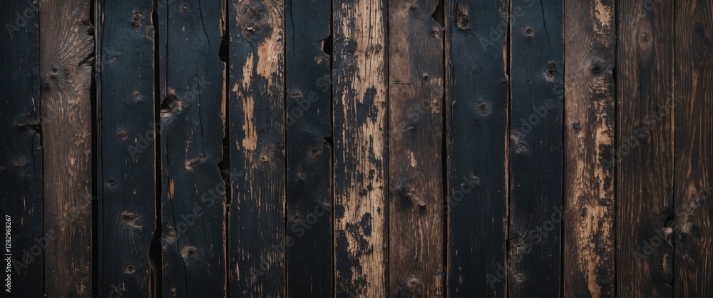 Poster weathered dark wooden planks with knots and rough texture background for rustic design or constructi