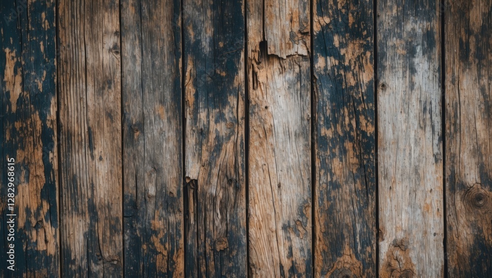 Poster weathered wooden planks with an aged texture displaying natural cracks and peeling paint in a rustic