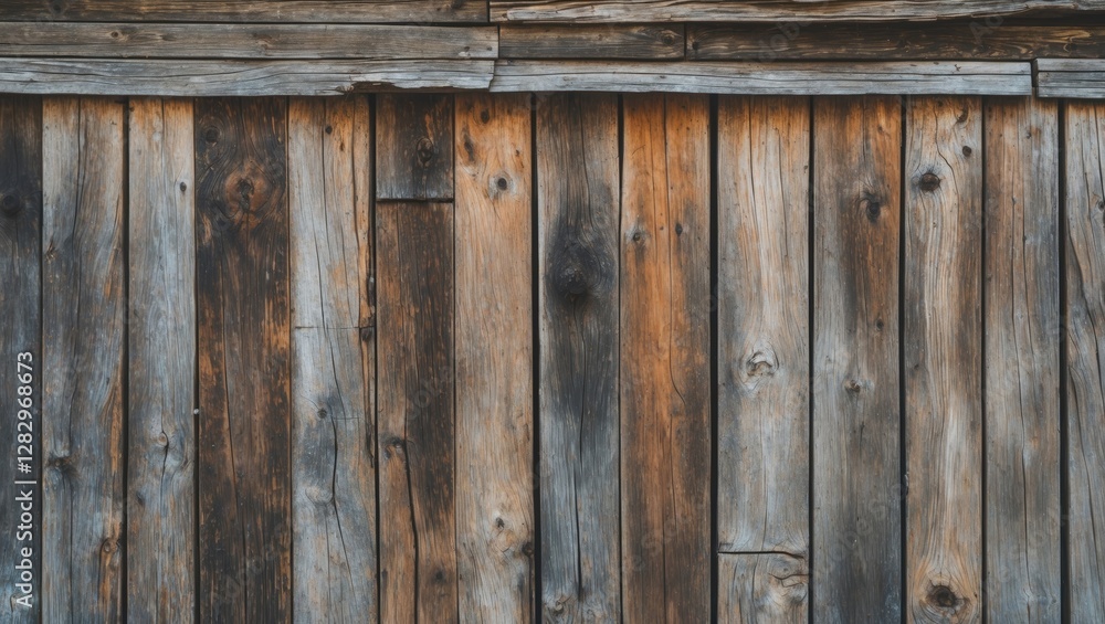 Poster weathered wooden planks forming a rustic and textured wall background with variations in color and g
