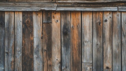 Weathered wooden planks forming a rustic and textured wall background with variations in color and grain.