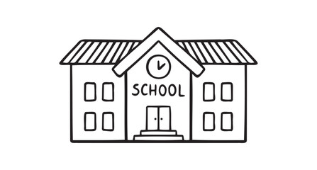 School building vector for coloring book doodle hand drawn icon. Outline drawing school building line clipart symbol