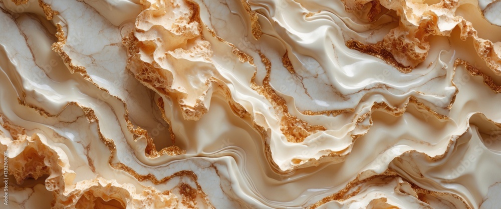 Poster textured abstract background with cream and beige waves resembling marble stone pattern