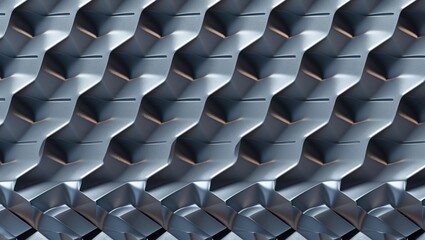 Obraz premium Metallic textured pattern with dimensional geometric shapes in shades of blue and gray for industrial and architectural design contexts