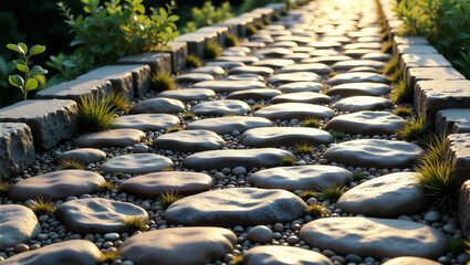 Fototapeta premium Ancient Pebble Journey: Timeless Stone Pathway Texture