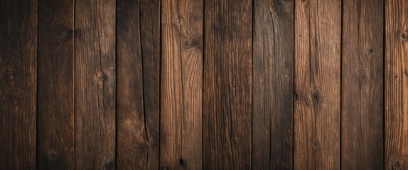 Naklejka premium Dark brown wooden planks background with natural texture and patterns for interior design or rustic themes.