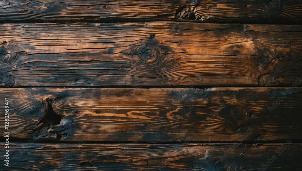 Poster dark weathered wooden planks with natural grain patterns and scratches creating a rustic background 