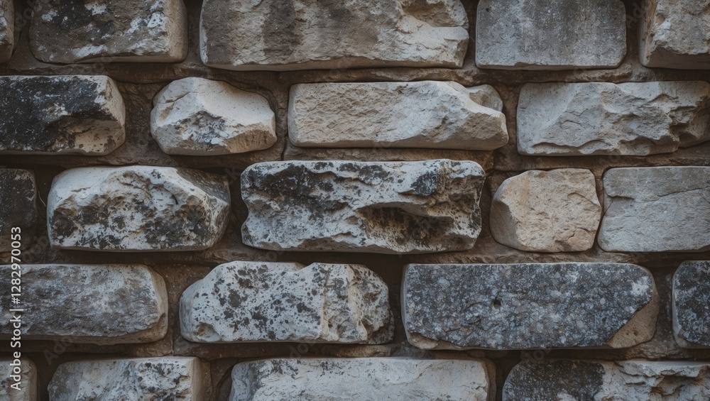 Poster textured stone wall with various shapes and colors of stones in a natural arrangement uniform patter