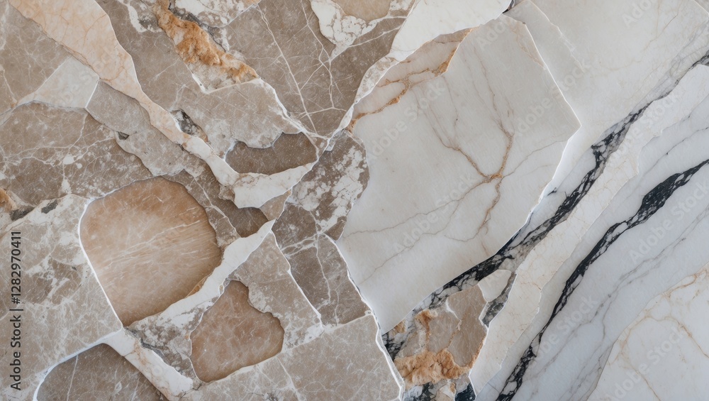 Poster abstract background of textured marble with beige and white veining patterns in natural stone surfac