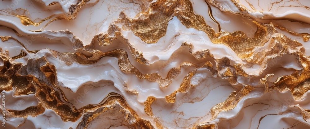 Poster white and gold marbling texture with layered waves and intricate patterns suitable for backgrounds a
