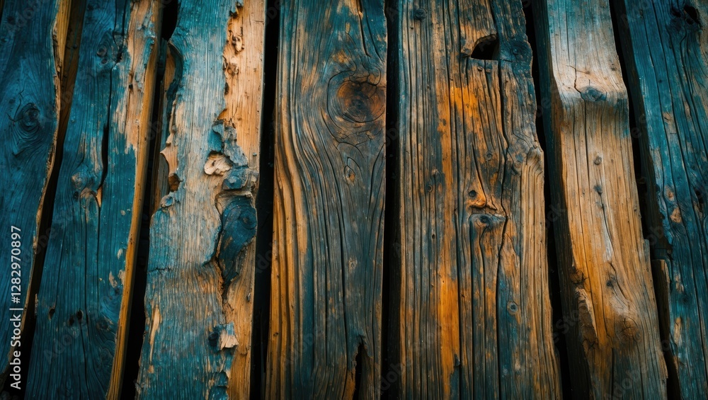 Poster detailed texture of weathered wooden planks with varied colors and patterns in natural lighting suit