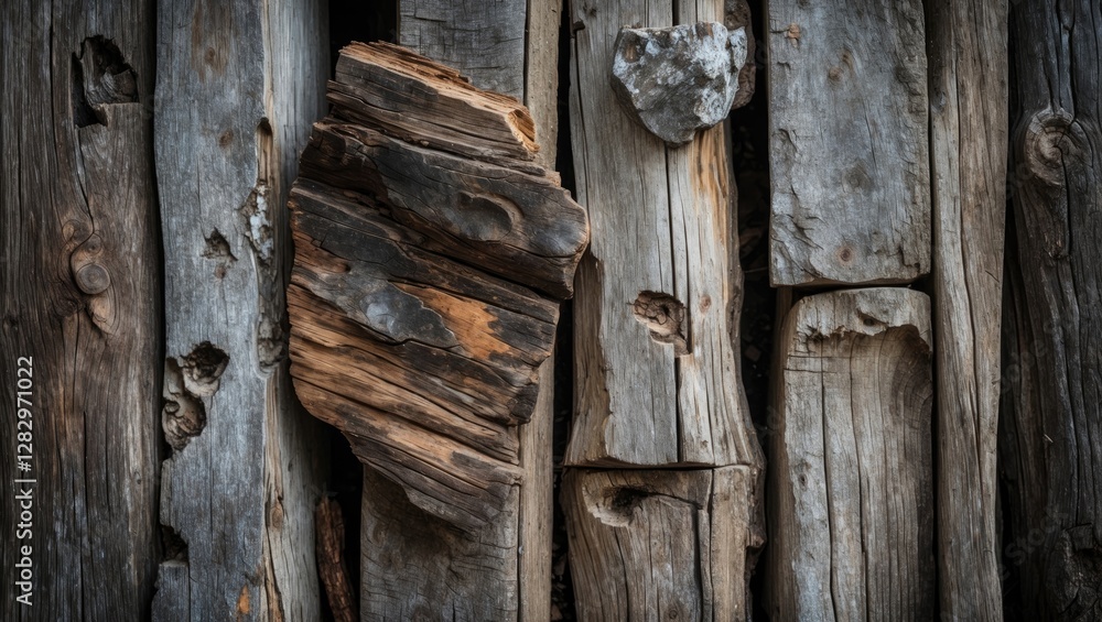 Poster textured wooden planks with varying colors and patterns including a large piece of weathered wood in