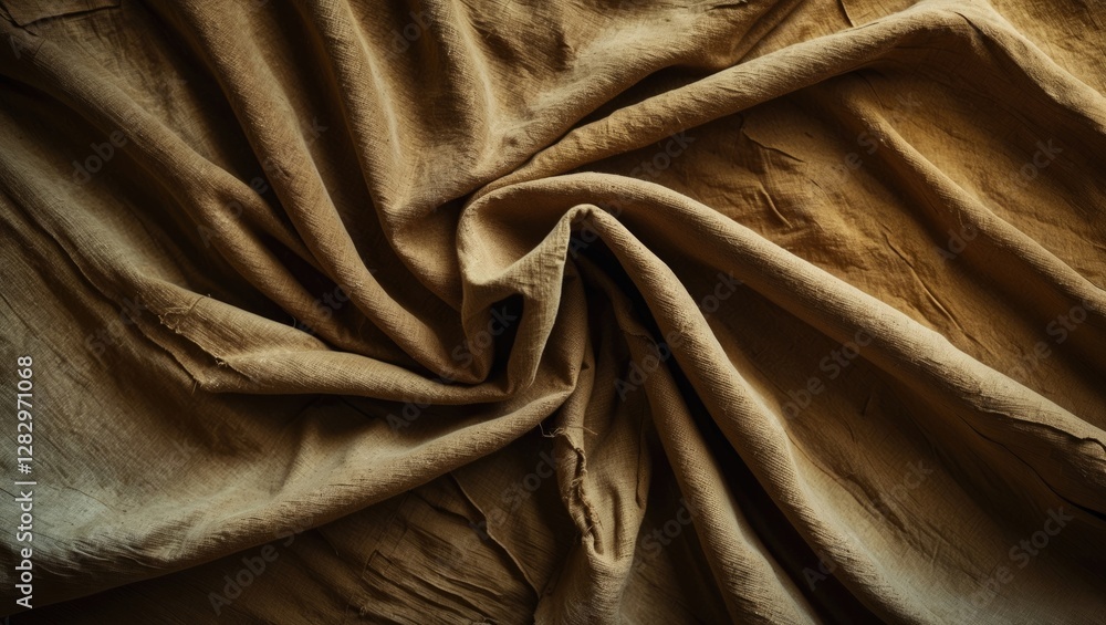 Poster close-up view of wrinkled beige fabric texture creating a natural organic pattern background