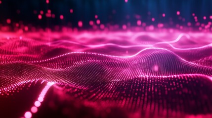 Fototapeta premium A digital landscape of glowing pink lights and particles
