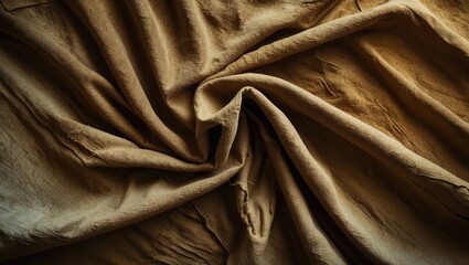 Obraz premium Close-up view of wrinkled beige fabric texture creating a natural organic pattern background