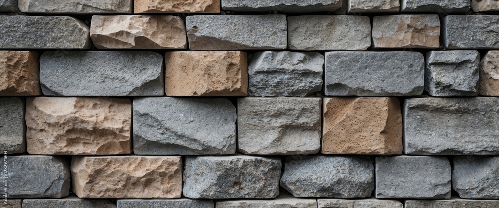 Aufkleber gray and beige stone wall texture with irregular shapes and surfaces arranged in a uniform pattern