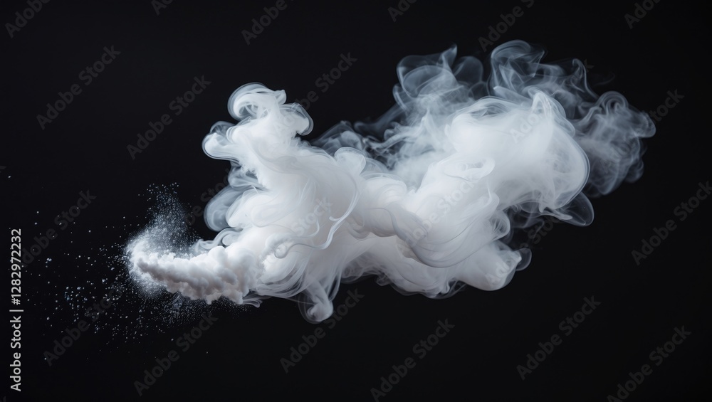 Aufkleber white smoke swirling in an artistic pattern with dark background and fine powder particles dispersin