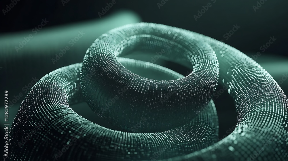 Poster a digitally rendered torus form with circular texture and dim lighting