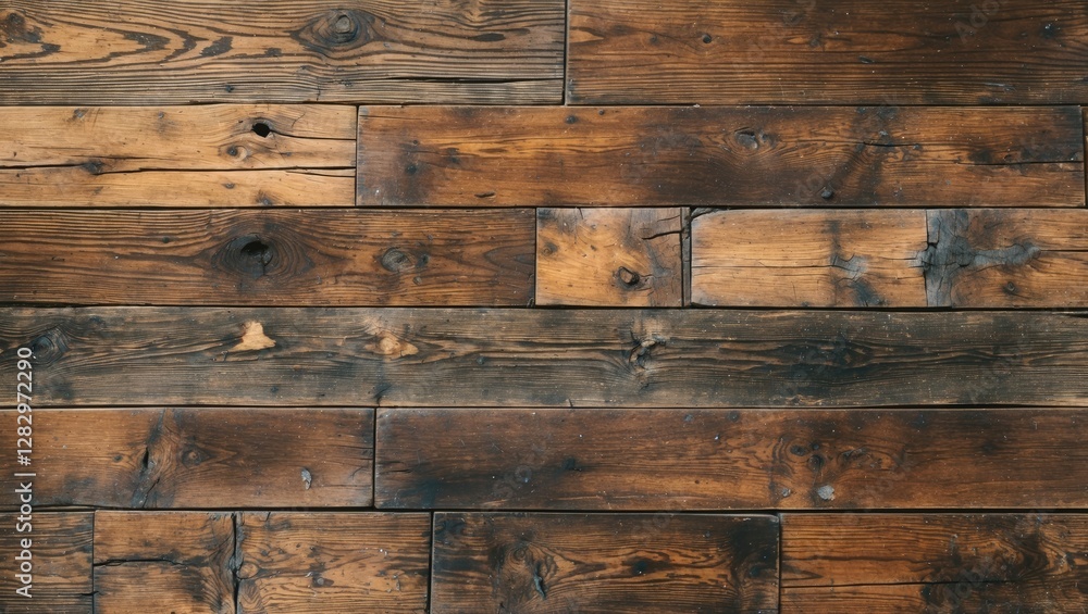 Aufkleber wooden floor planks with varying textures and tones seen from above in a detailed pattern of rustic 