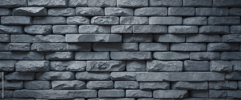 Poster gray textured brick wall background made of uneven stones arranged in a pattern for architectural or