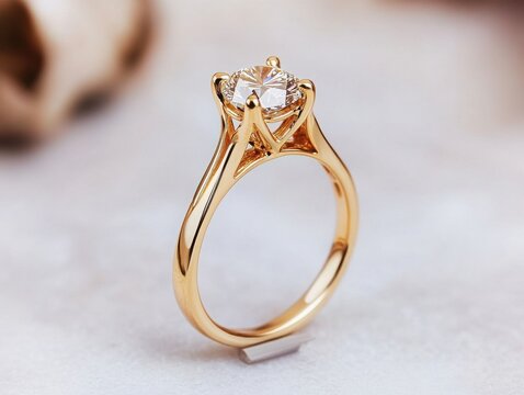 An elegant gold engagement ring featuring a stunning diamond, symbolizing love and commitment in a romantic setting.