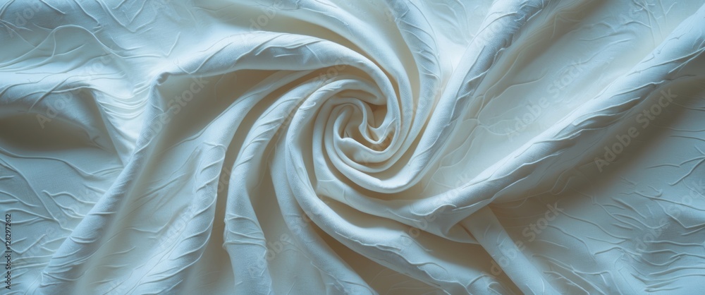 Poster white textured fabric with intricate patterns arranged in a spiral formation showcasing depth and de
