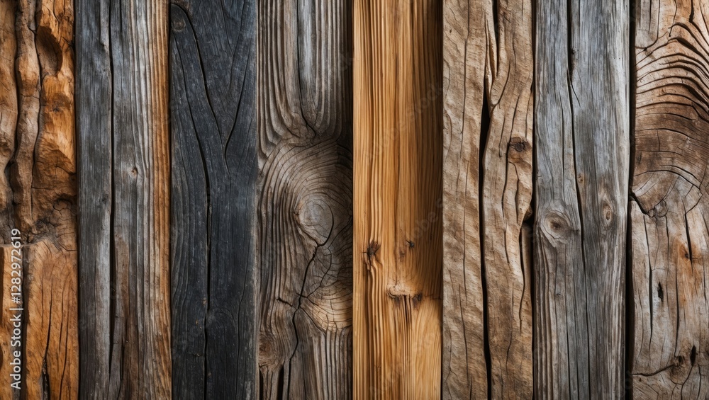 Poster variety of wooden planks in different colors and textures arranged vertically for background or desi