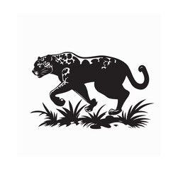 Jaguar run on jungle silhouette vector isolated on white background