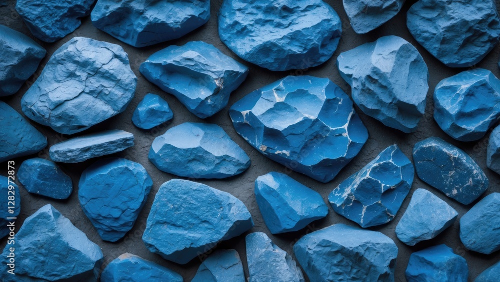 Aufkleber blue decorative stones arranged on a dark surface with varying shapes and sizes creating a textured 